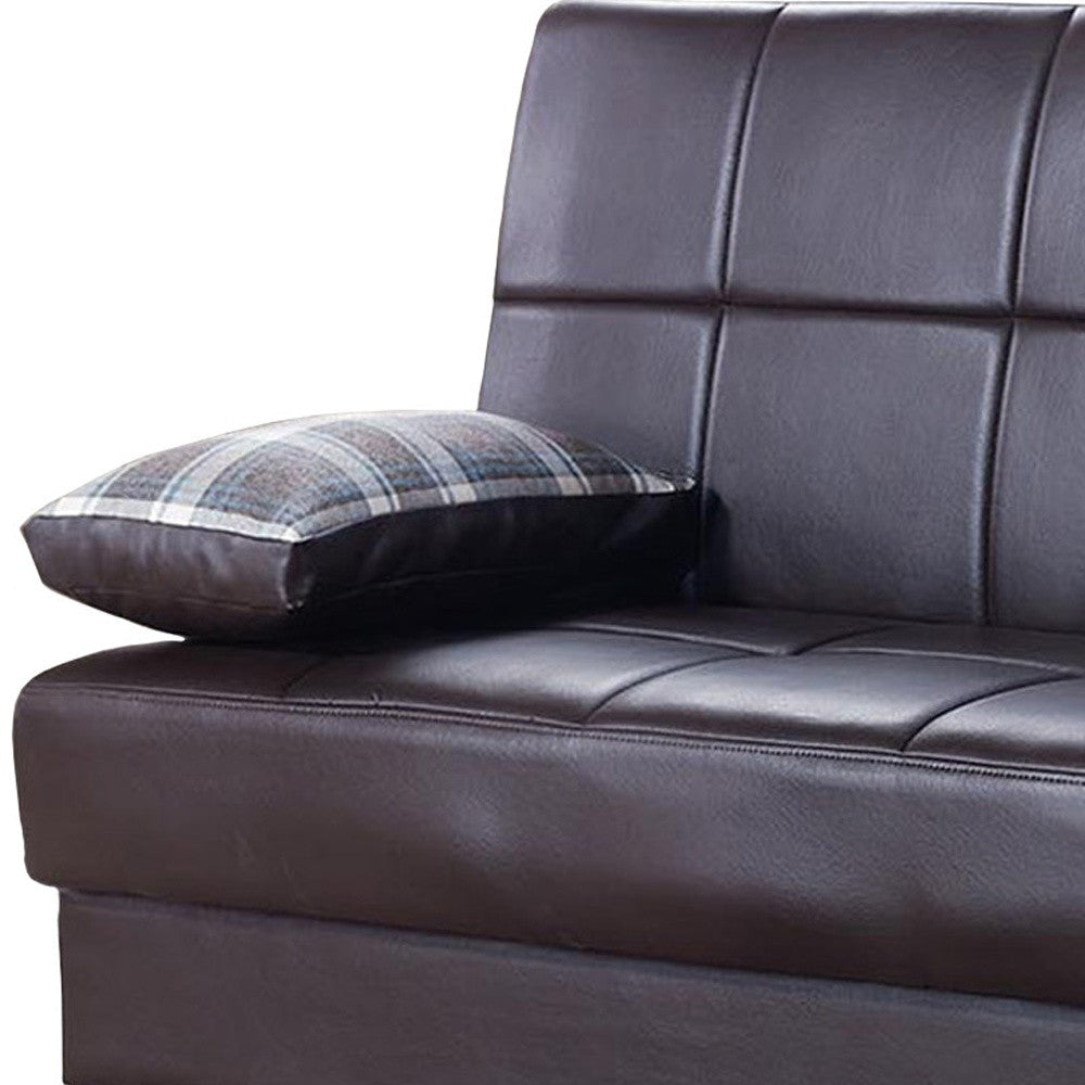75" Brown Faux Leather Convertible Futon Sleeper Sofa And Toss Pillows With Storage-4