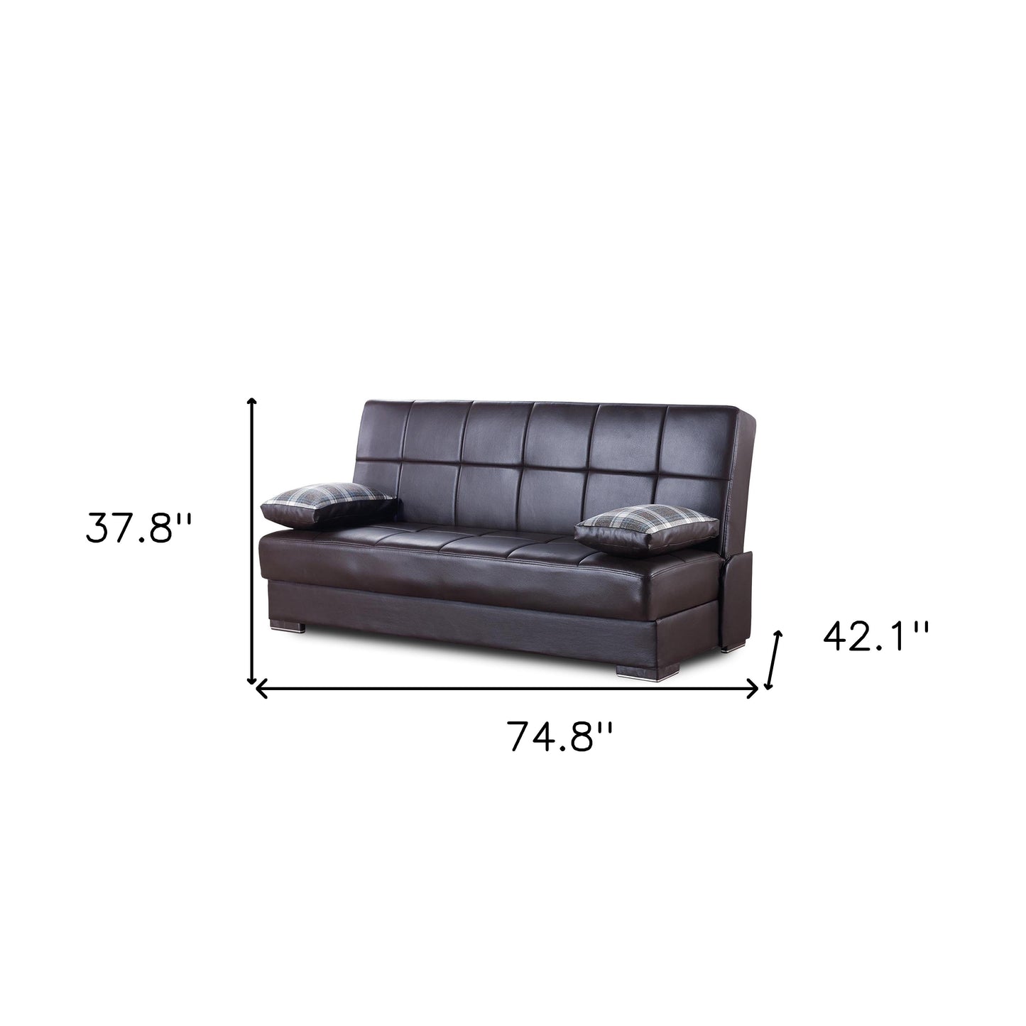 75" Brown Faux Leather Convertible Futon Sleeper Sofa And Toss Pillows With Storage-8