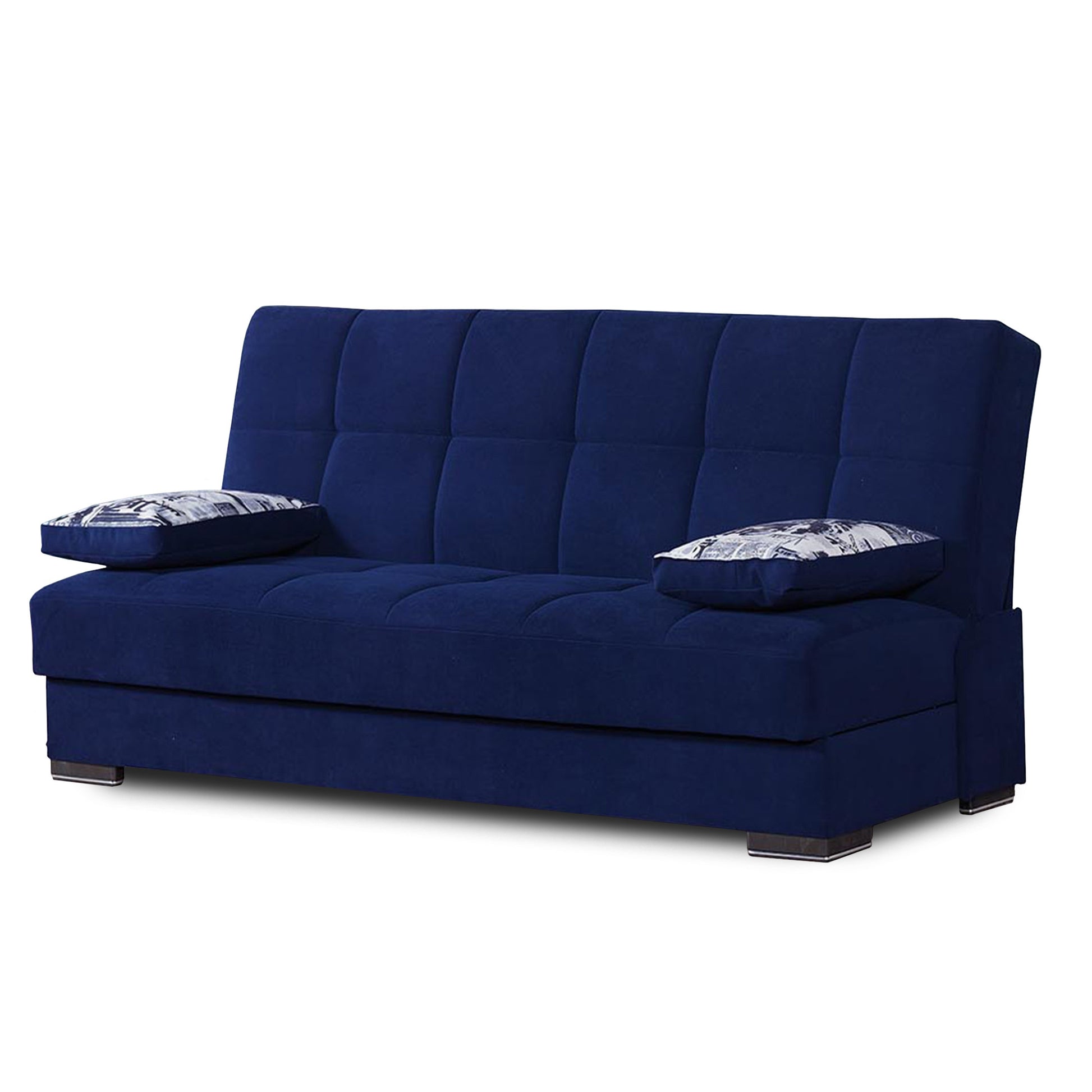 75" Blue Chenille Convertible Futon Sleeper Sofa And Toss Pillows With Storage-1