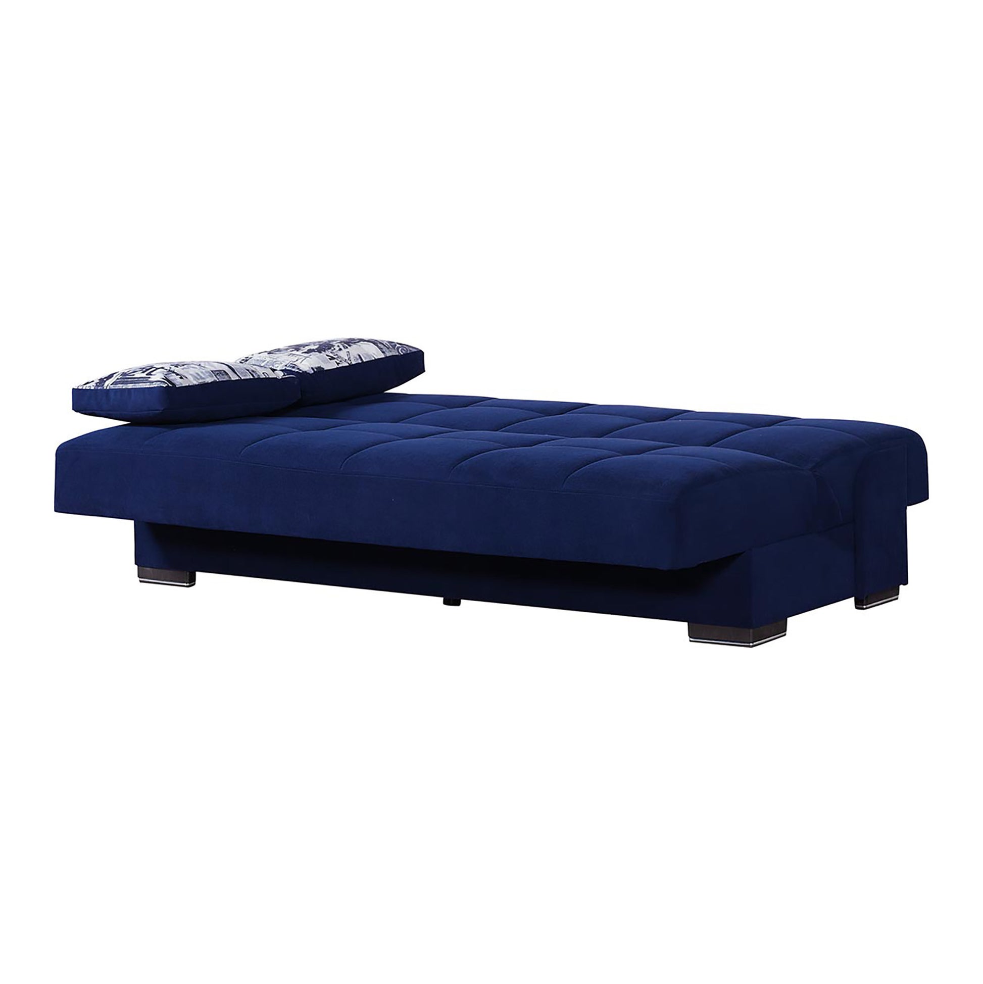 75" Blue Chenille Convertible Futon Sleeper Sofa And Toss Pillows With Storage-2