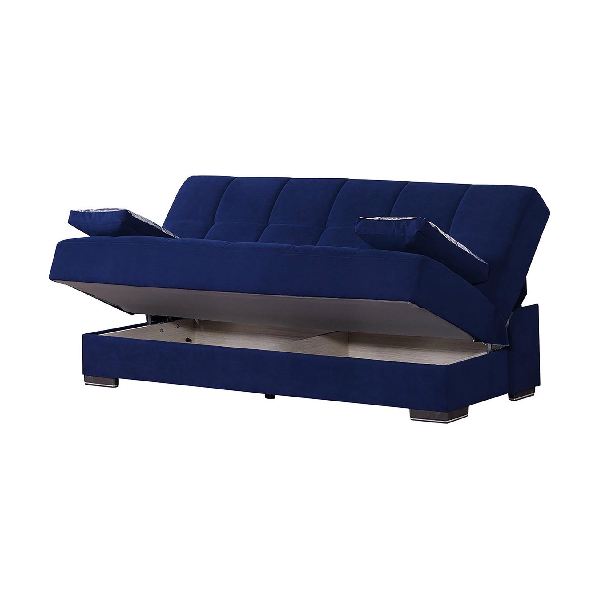 75" Blue Chenille Convertible Futon Sleeper Sofa And Toss Pillows With Storage-3