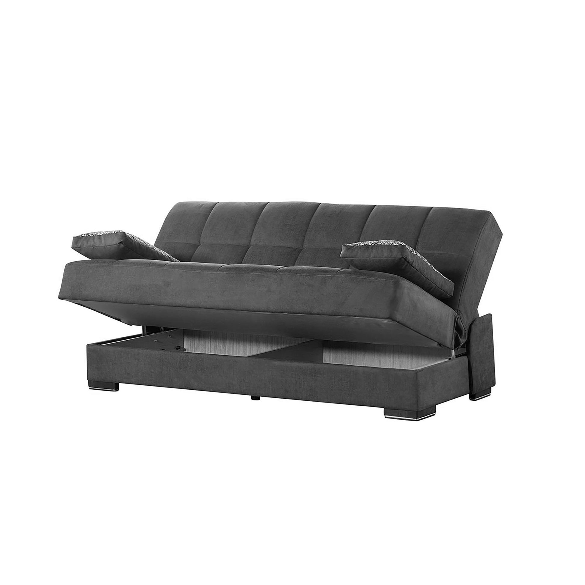 75" Gray Chenille Convertible Futon Sleeper Sofa And Toss Pillows With Storage-2
