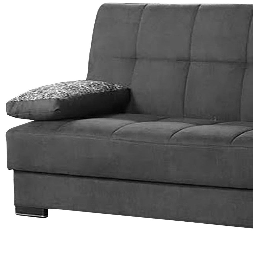 75" Gray Chenille Convertible Futon Sleeper Sofa And Toss Pillows With Storage-5