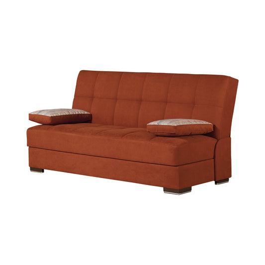 75" Orange Chenille Convertible Futon Sleeper Sofa And Toss Pillows With Storage-1