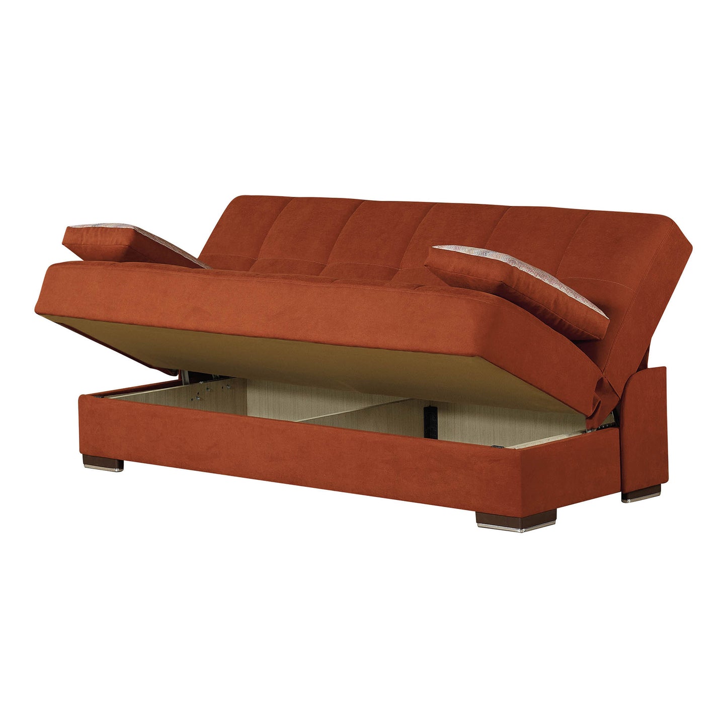 75" Orange Chenille Convertible Futon Sleeper Sofa And Toss Pillows With Storage-2