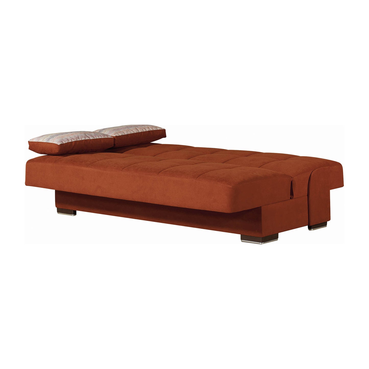 75" Orange Chenille Convertible Futon Sleeper Sofa And Toss Pillows With Storage-3