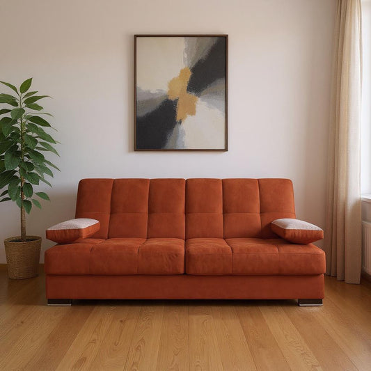 75" Orange Chenille Convertible Futon Sleeper Sofa And Toss Pillows With Storage-0