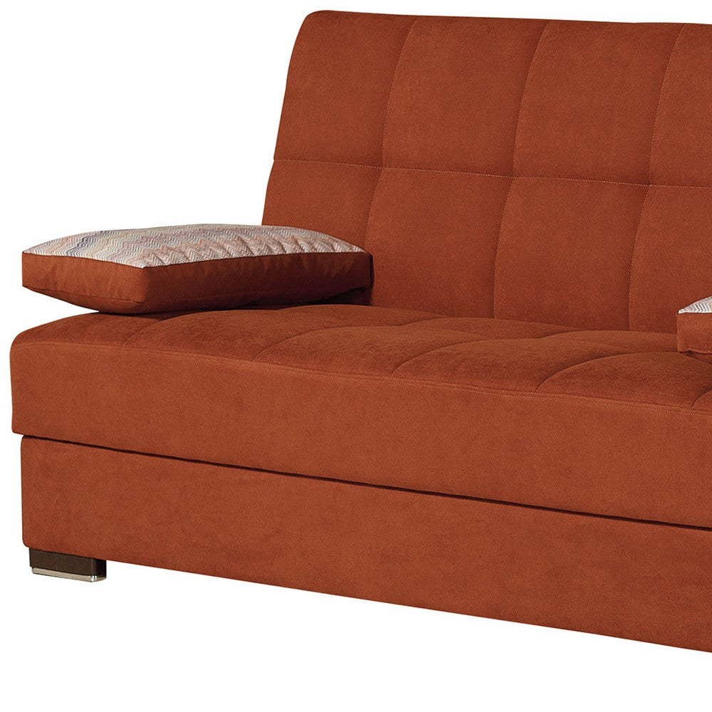 75" Orange Chenille Convertible Futon Sleeper Sofa And Toss Pillows With Storage-4