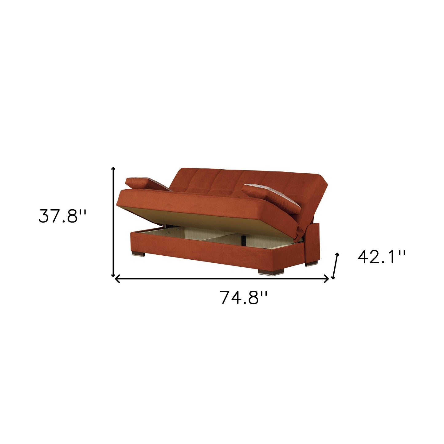 75" Orange Chenille Convertible Futon Sleeper Sofa And Toss Pillows With Storage-7
