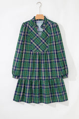 Plaid Frilled Collar Long Sleeve Mini Dress