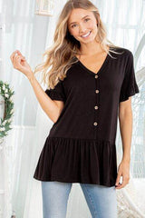 Heimish Full Size Ruffled V-Neck Short Sleeve Blouse Plus Size