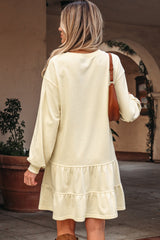 Solid Tiered Ruffle Hem Long Sleeve Dress