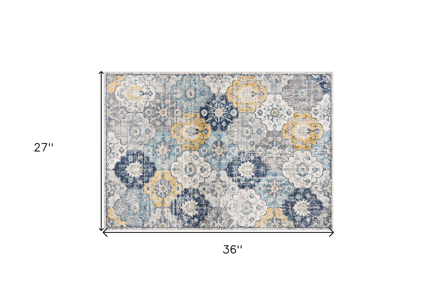 2' X 3' Blue Gray And Gold Floral Medallion Area Rug-2