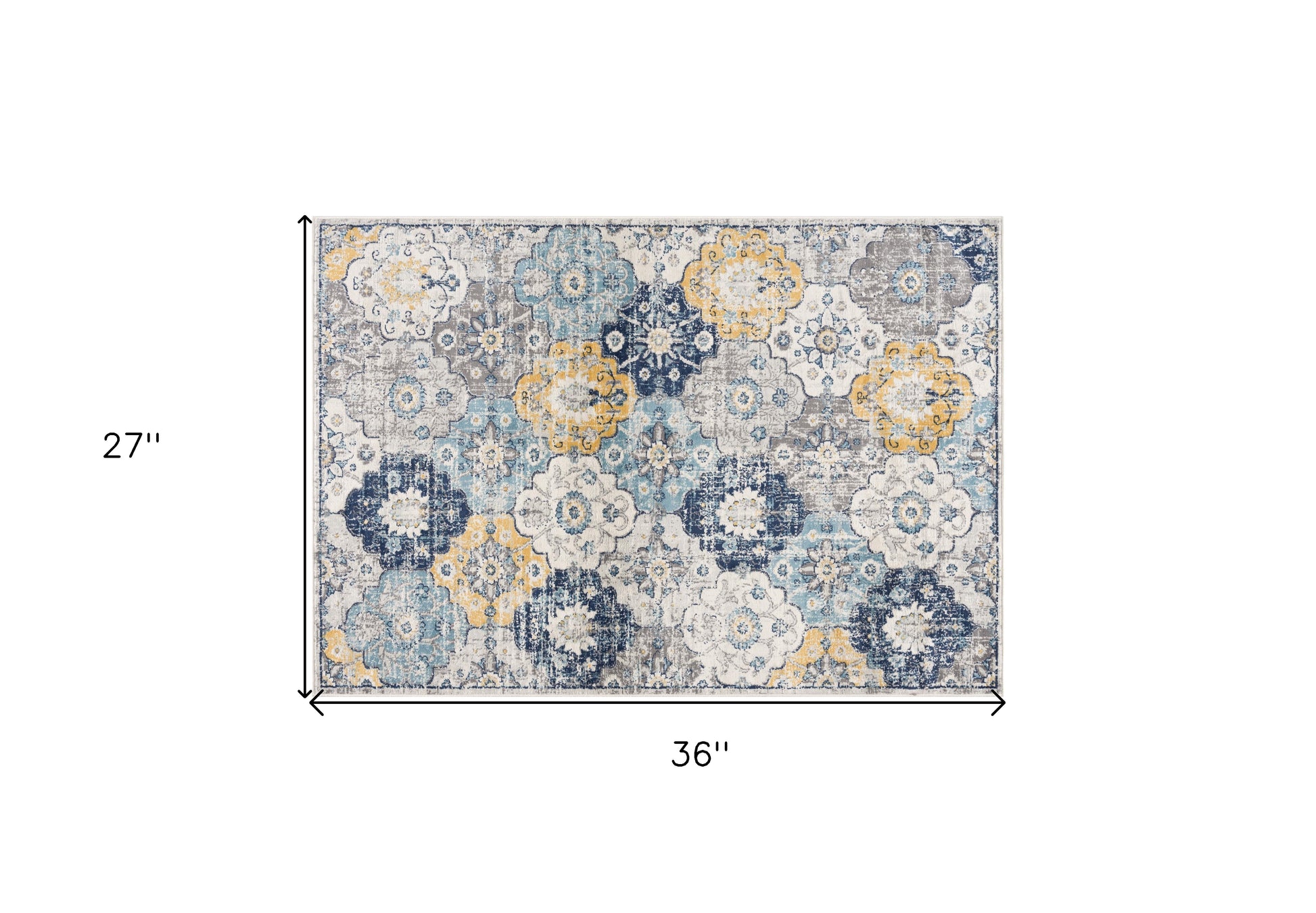 2' X 3' Blue Gray And Gold Floral Medallion Area Rug-2