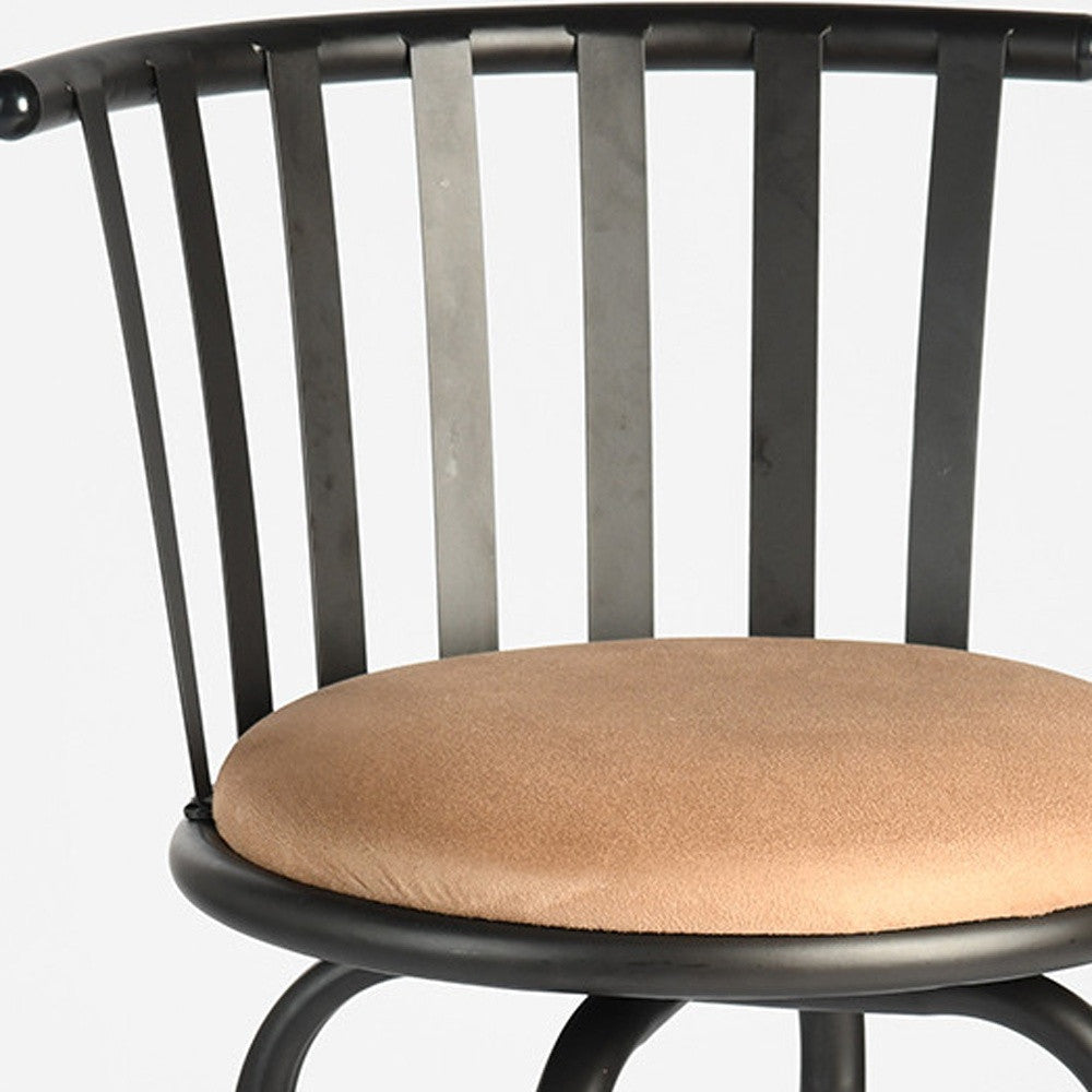 Set of Three Brown and Black Faux Leather and Iron Low Back Adjustable Height Swivel Bar Chairs-5