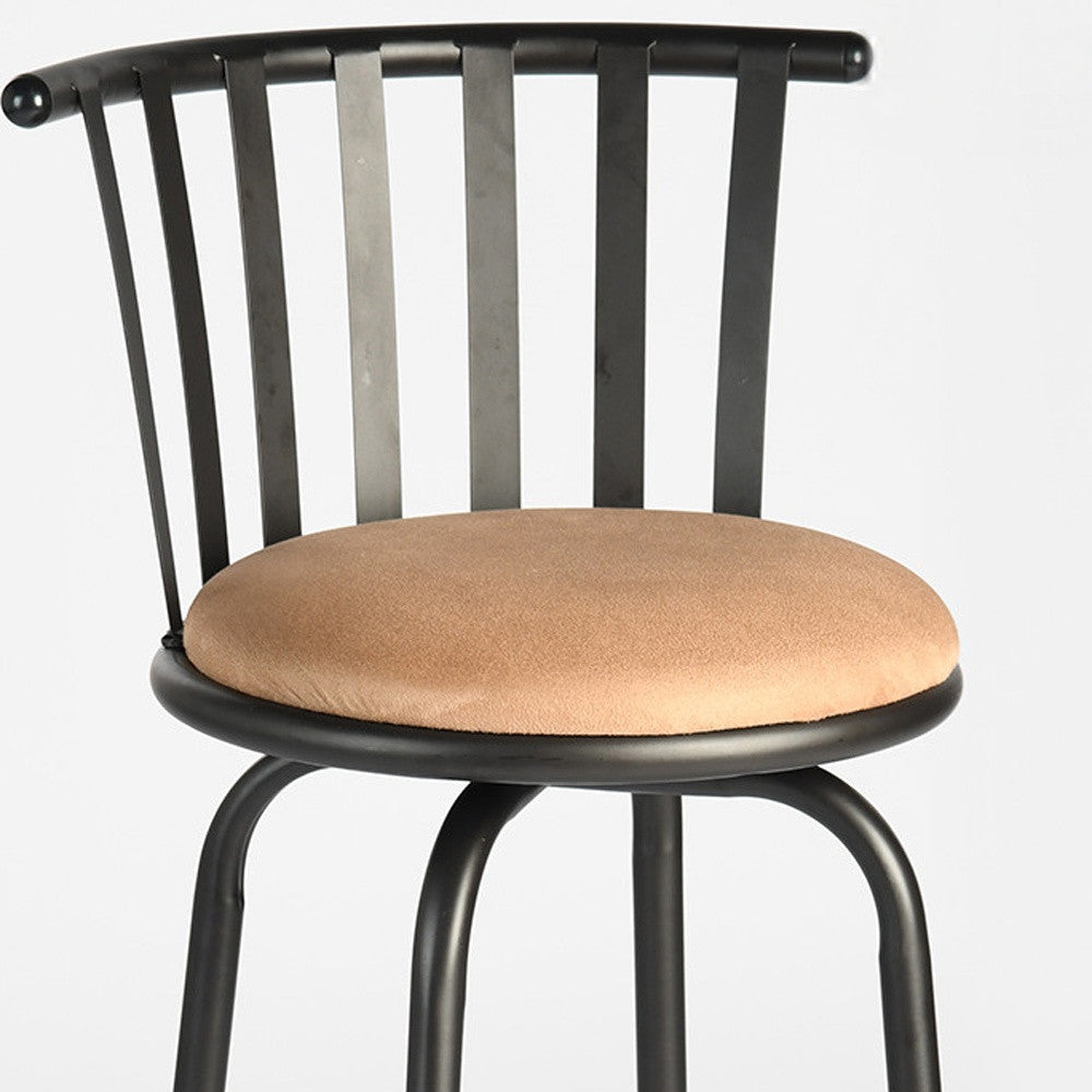 Set of Three Brown and Black Faux Leather and Iron Low Back Adjustable Height Swivel Bar Chairs-4
