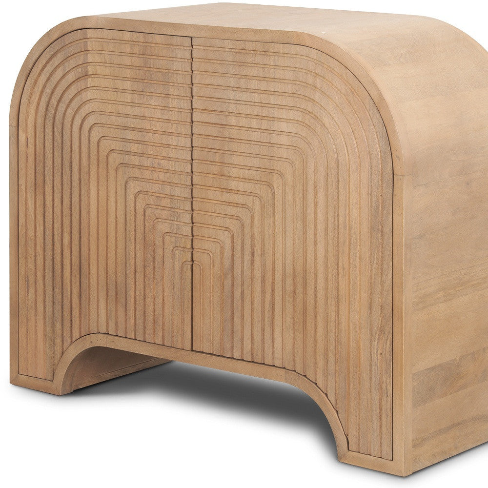 32" Natural Solid Wood Textured Door Accent Cabinet With Two Doors-3