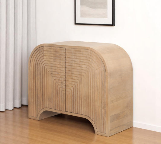 32" Natural Solid Wood Textured Door Accent Cabinet With Two Doors-0