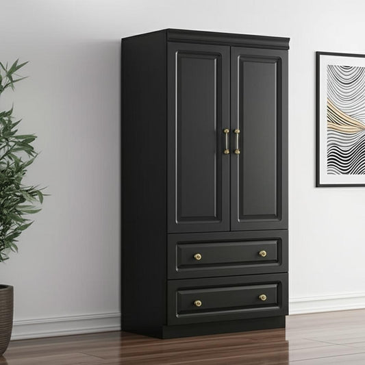 71" Black Wood Two Door Two Drawer Combo Dresser-0