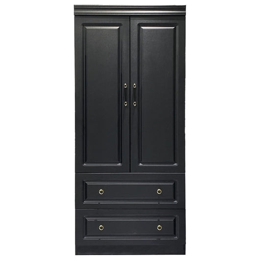 71" Black Wood Two Door Two Drawer Combo Dresser-1