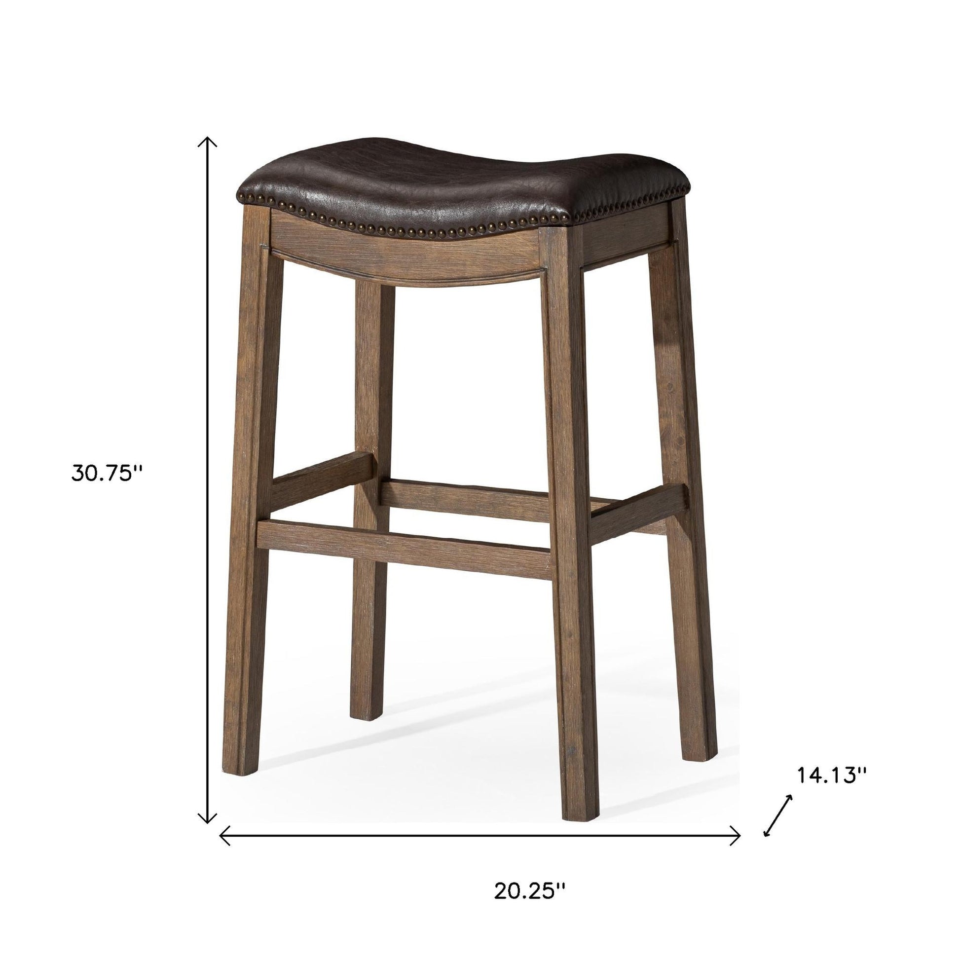 31" Brown Faux Leather and Solid Wood Backless Bar Height Bar Chair-6
