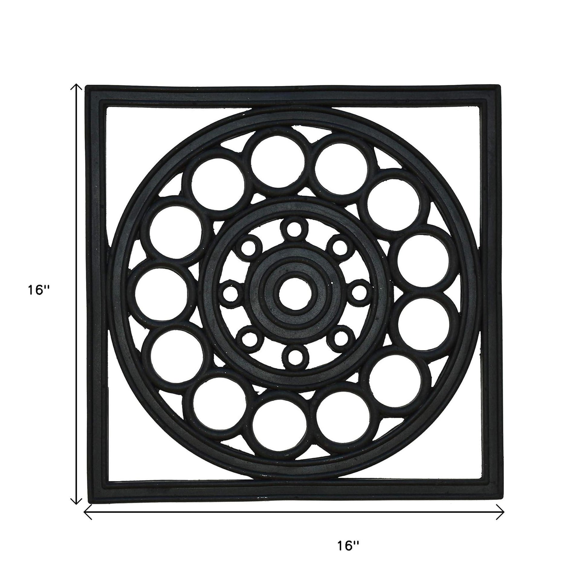 16" X 16" Black Square Outdoor Rubber Door Mat-6