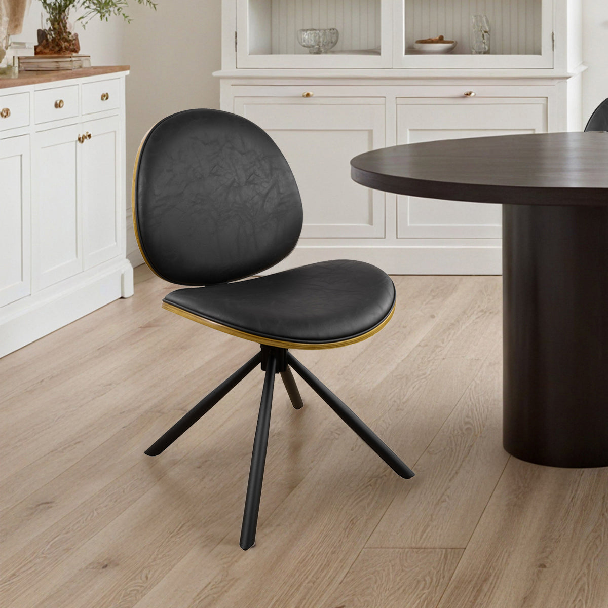 Black Upholstered Faux Leather And Metal Dining Side Chair-7