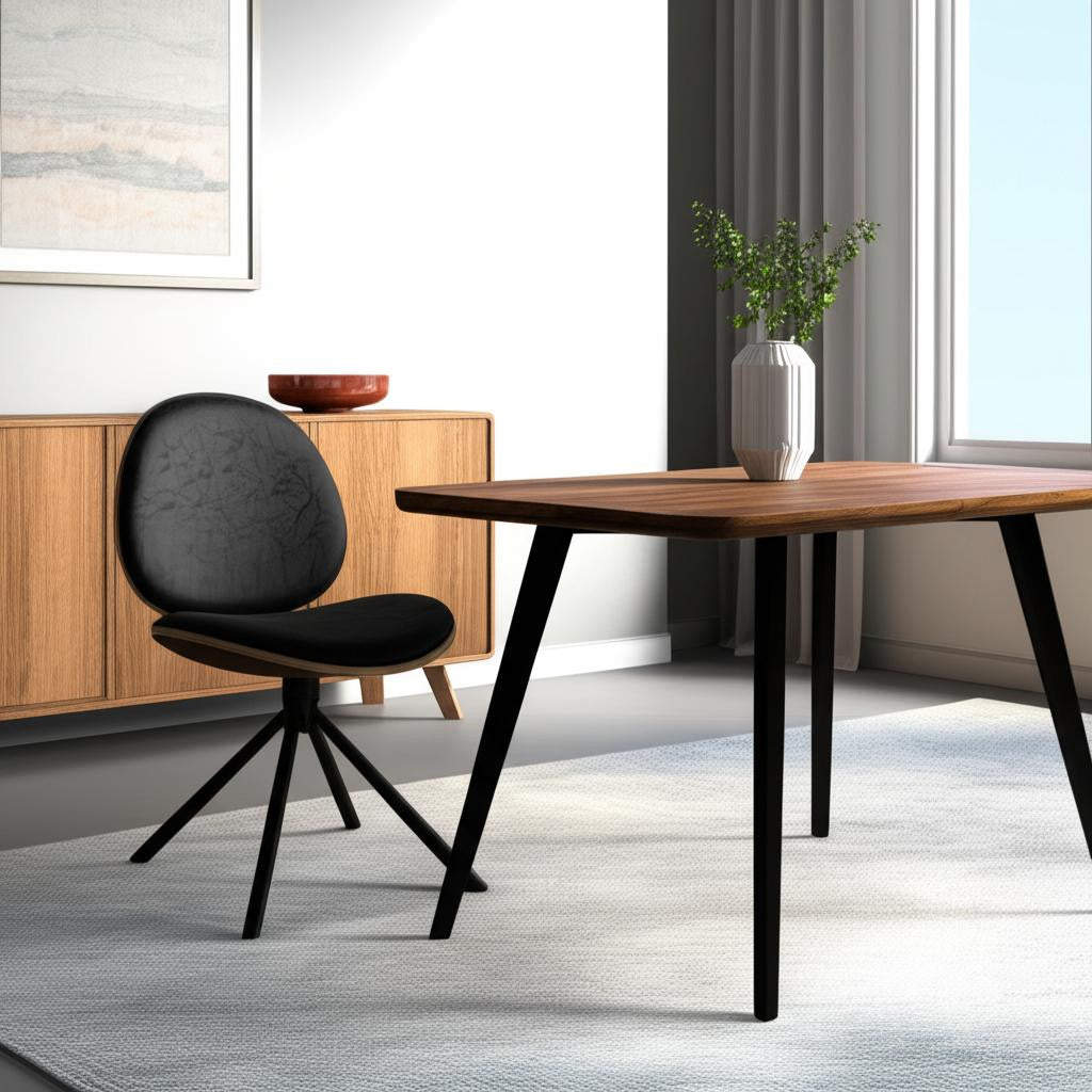 Black Upholstered Faux Leather And Metal Dining Side Chair-0