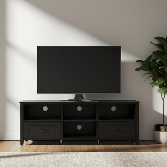 70" Black Wood Enclosed and Open Storage TV Stand-0