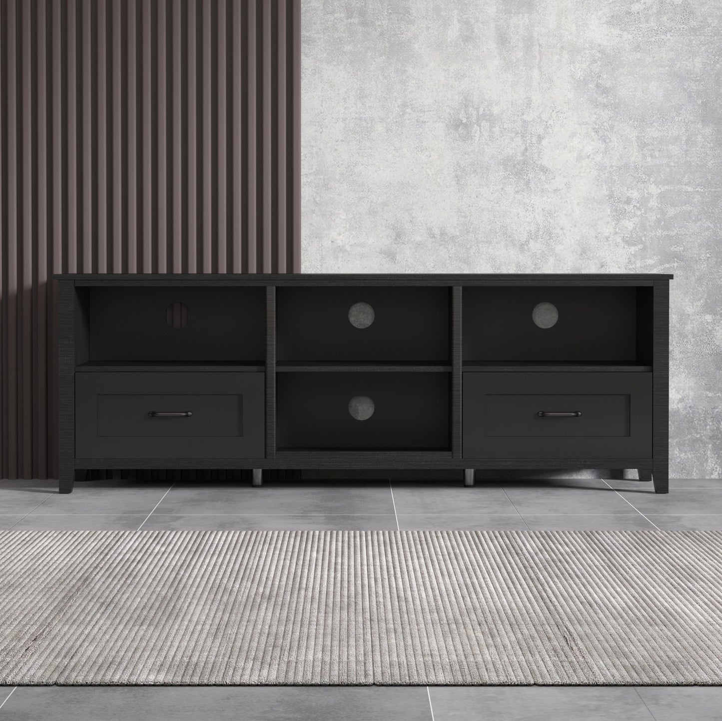 70" Black Wood Enclosed and Open Storage TV Stand-5
