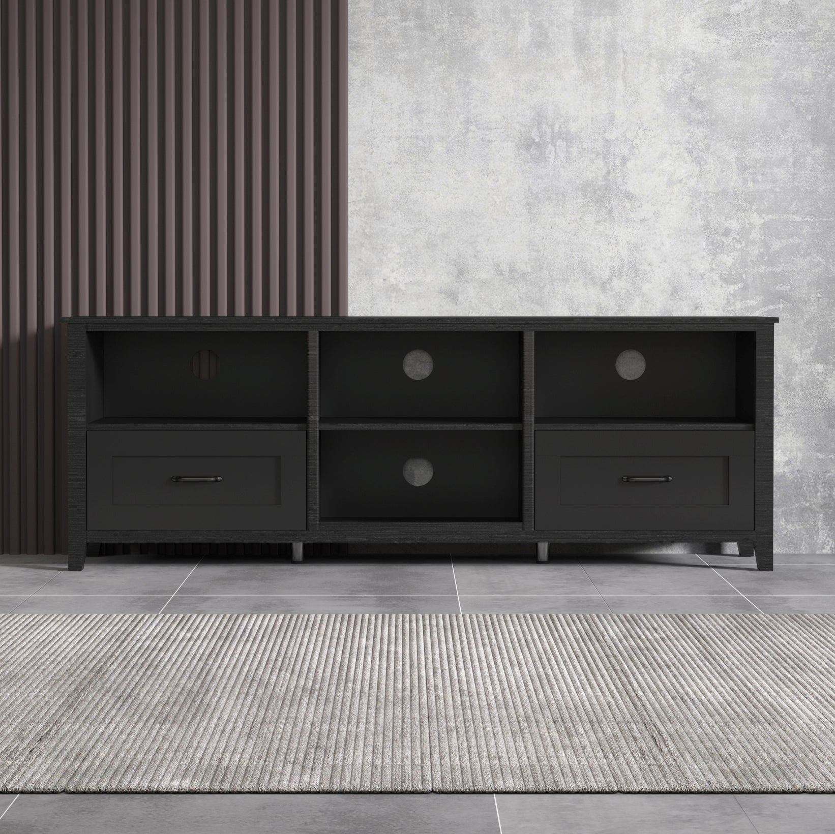 70" Black Wood Enclosed and Open Storage TV Stand-5