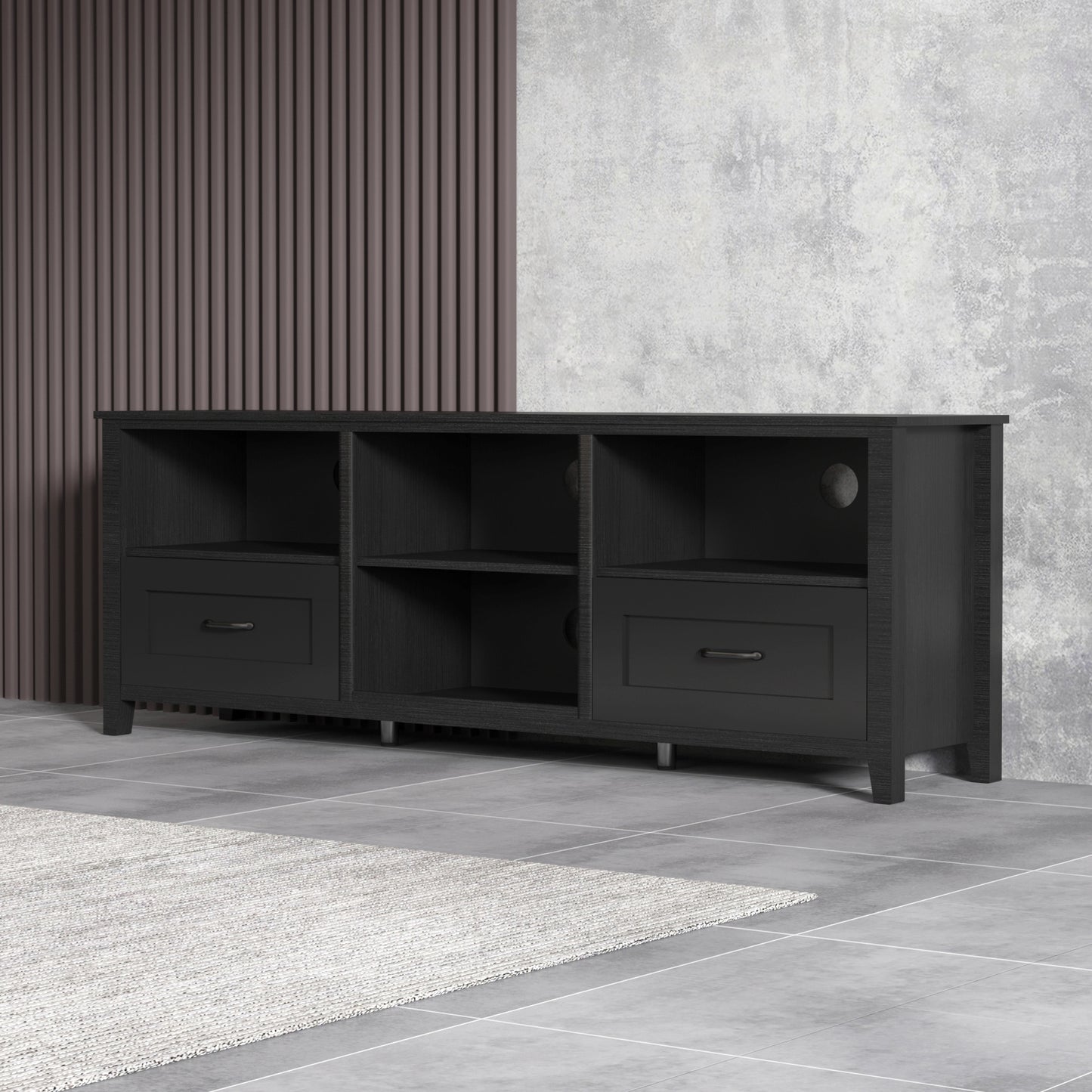 70" Black Wood Enclosed and Open Storage TV Stand-6