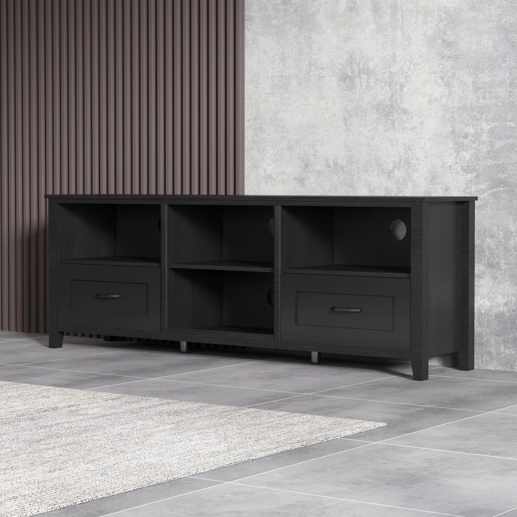 70" Black Wood Enclosed and Open Storage TV Stand-6