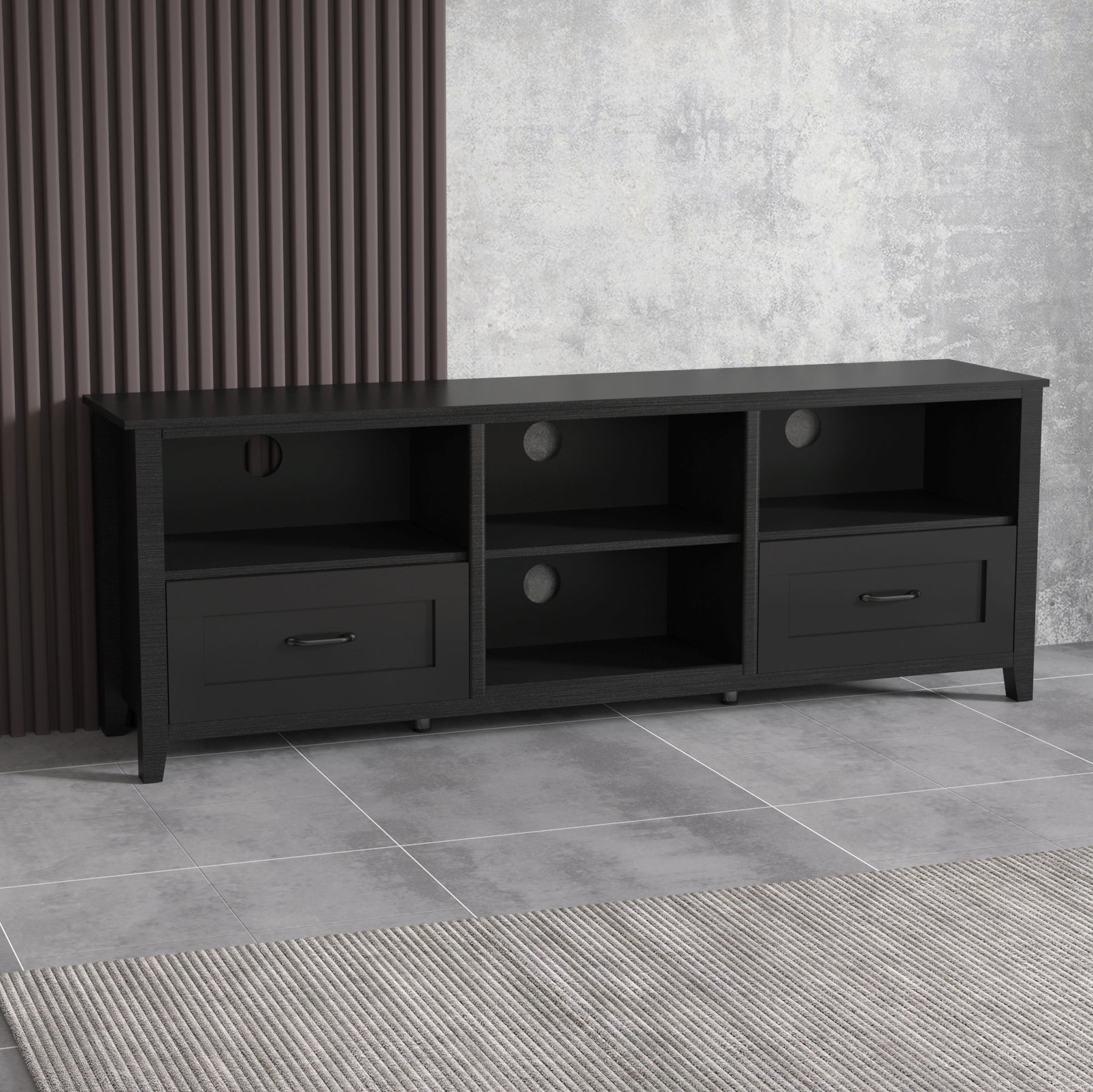 70" Black Wood Enclosed and Open Storage TV Stand-7