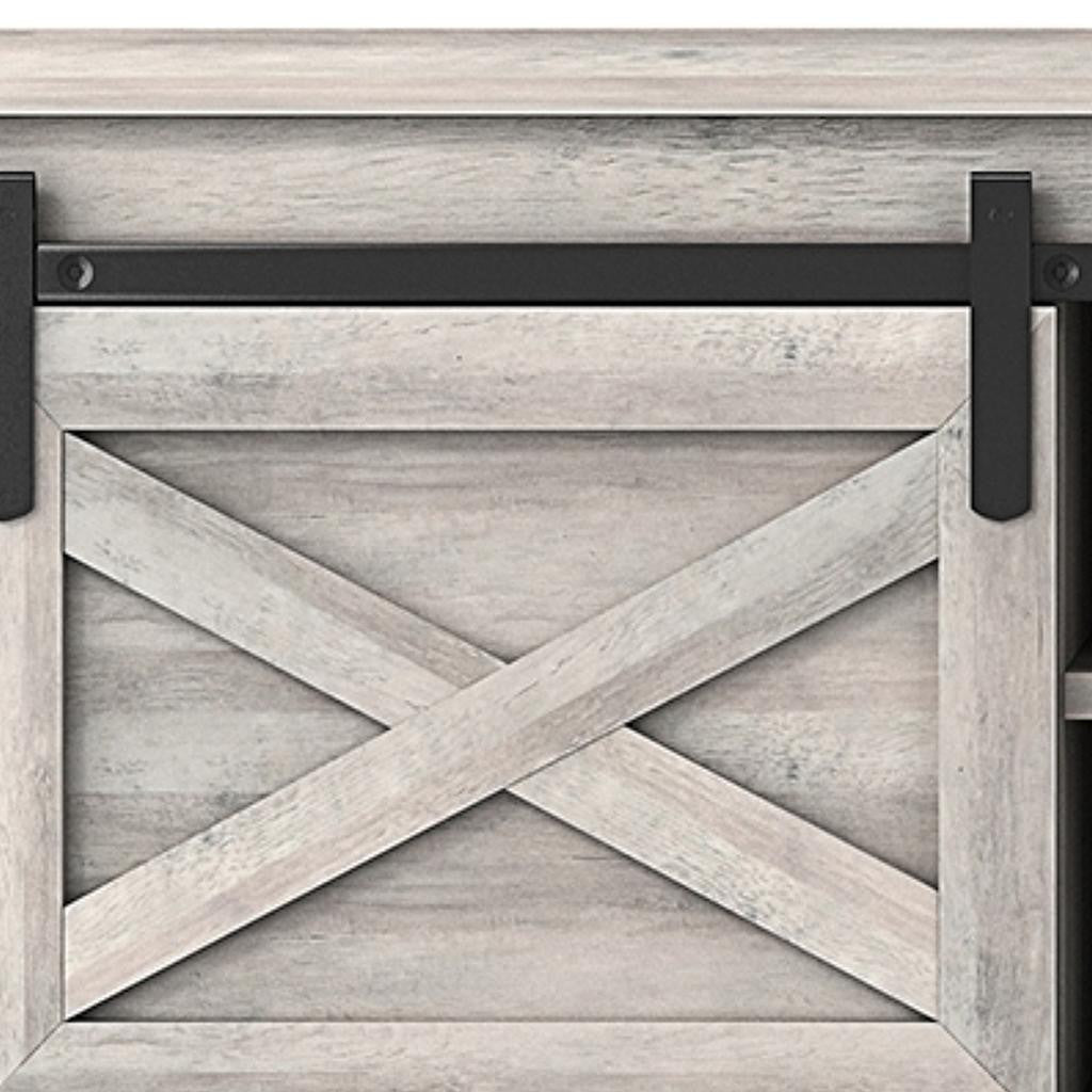 47" Gray And Black Wood And Faux Leather Storage Bench with Shelves-3