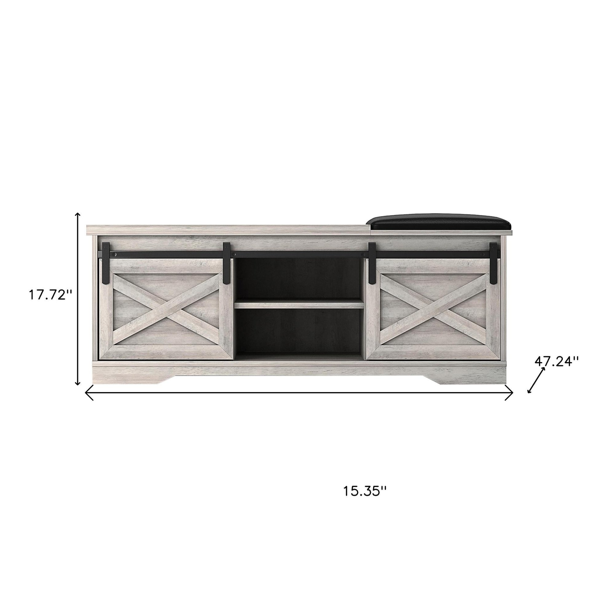 47" Gray And Black Wood And Faux Leather Storage Bench with Shelves-8