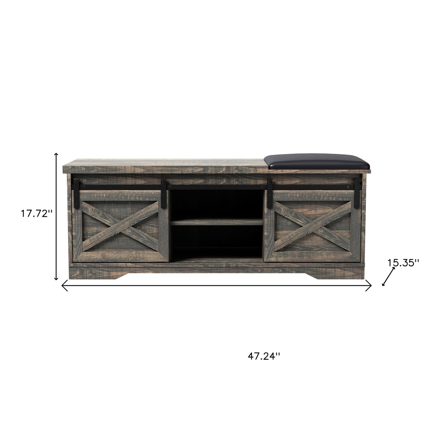 47" Black and Dark Brown Faux Leather and Wood Bench with Shoe Storage And Shelves-6