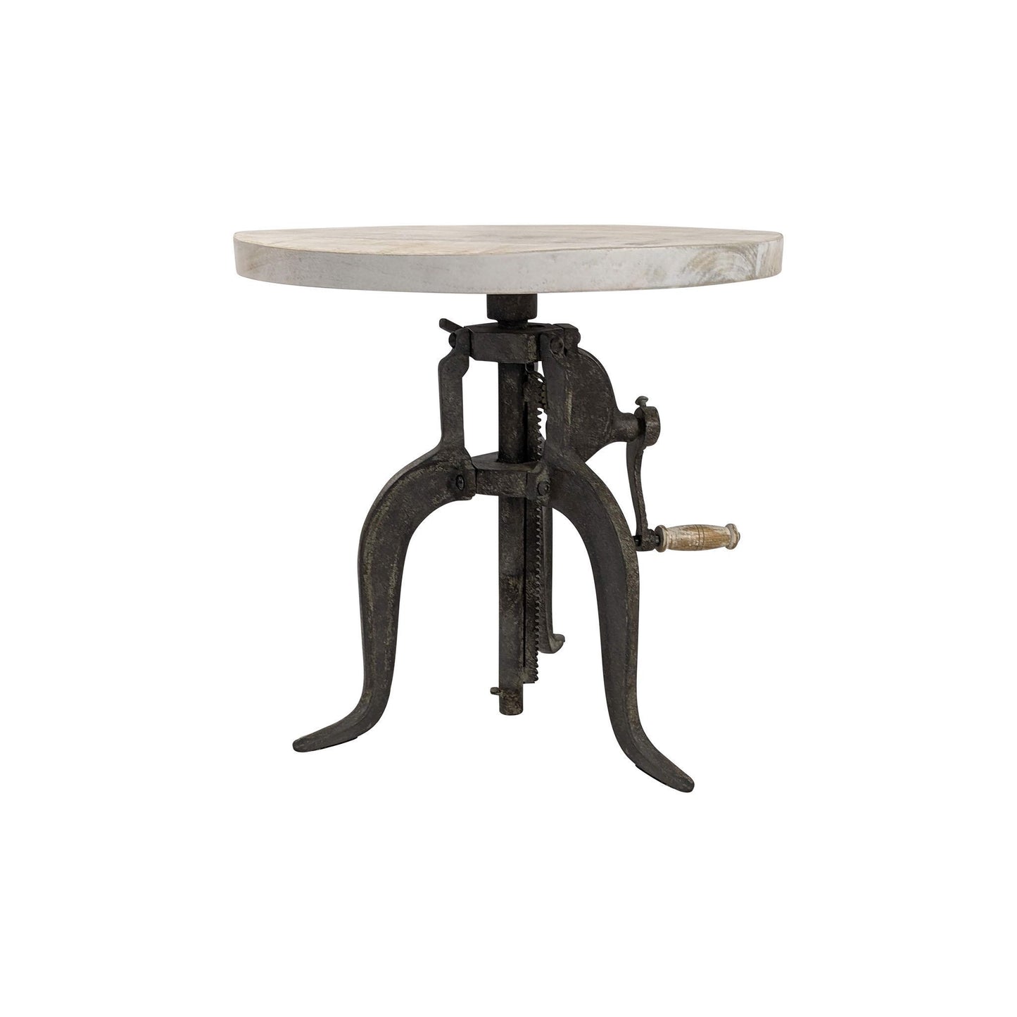 19" Natural and Gunmetal Solid Wood and Iron Height Adjustable Round End Table-3