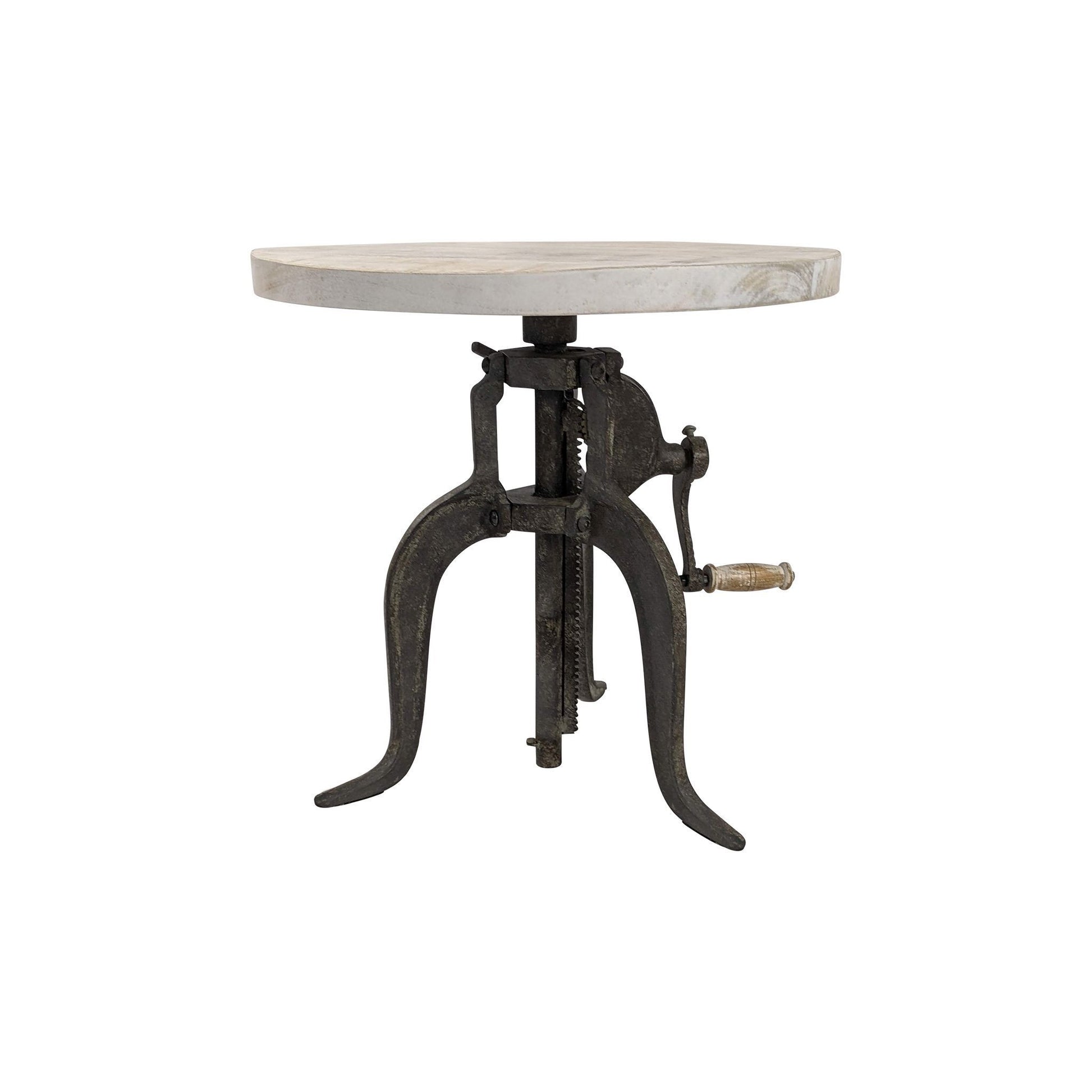 19" Natural and Gunmetal Solid Wood and Iron Height Adjustable Round End Table-3