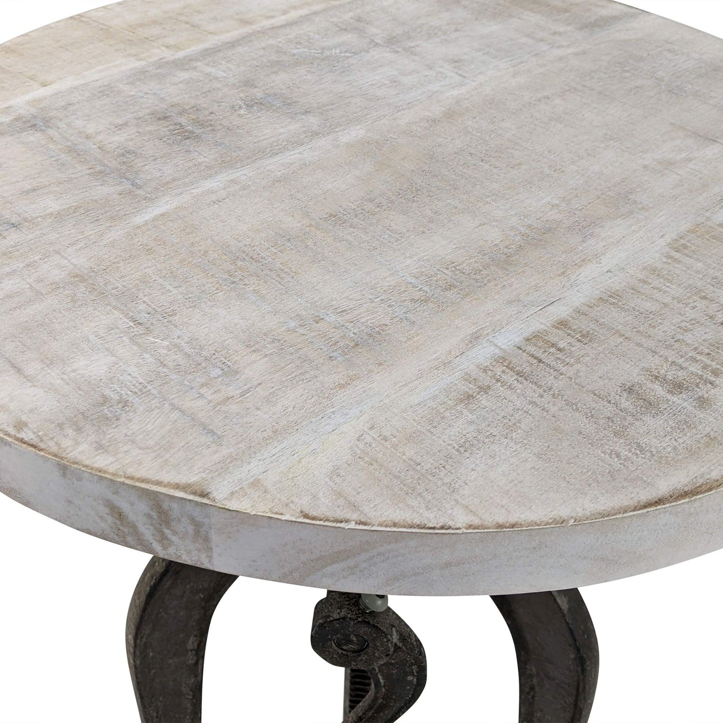 19" Natural and Gunmetal Solid Wood and Iron Height Adjustable Round End Table-4