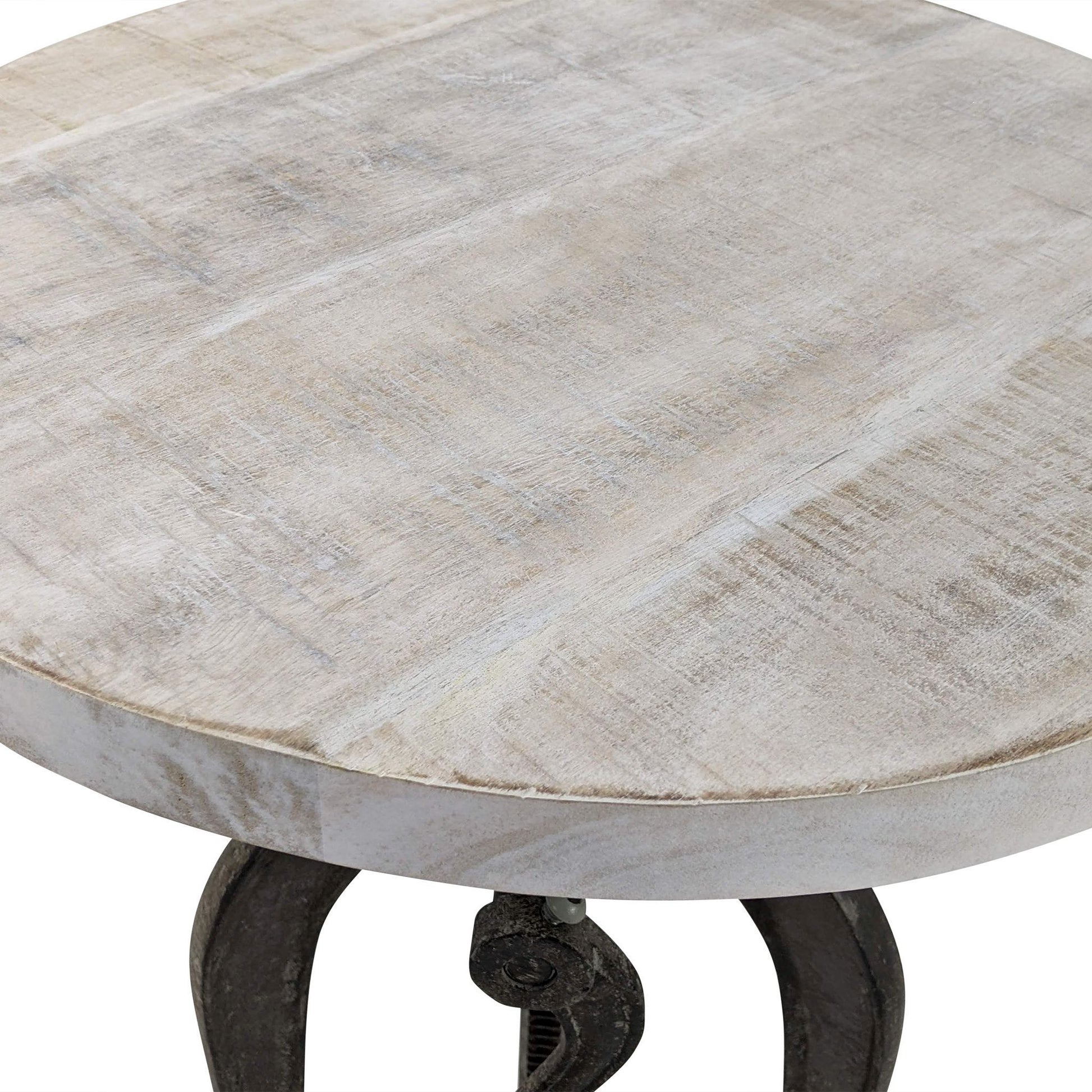 19" Natural and Gunmetal Solid Wood and Iron Height Adjustable Round End Table-4