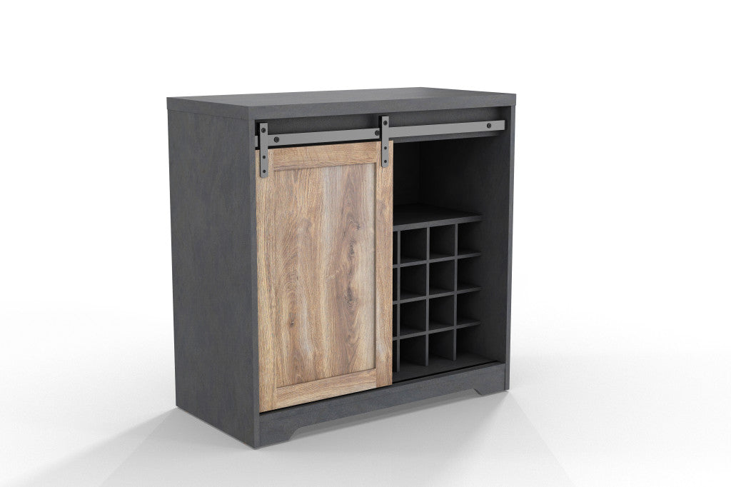 32" Charcoal And Natural Wood Barn Door Bar Cabinet-2