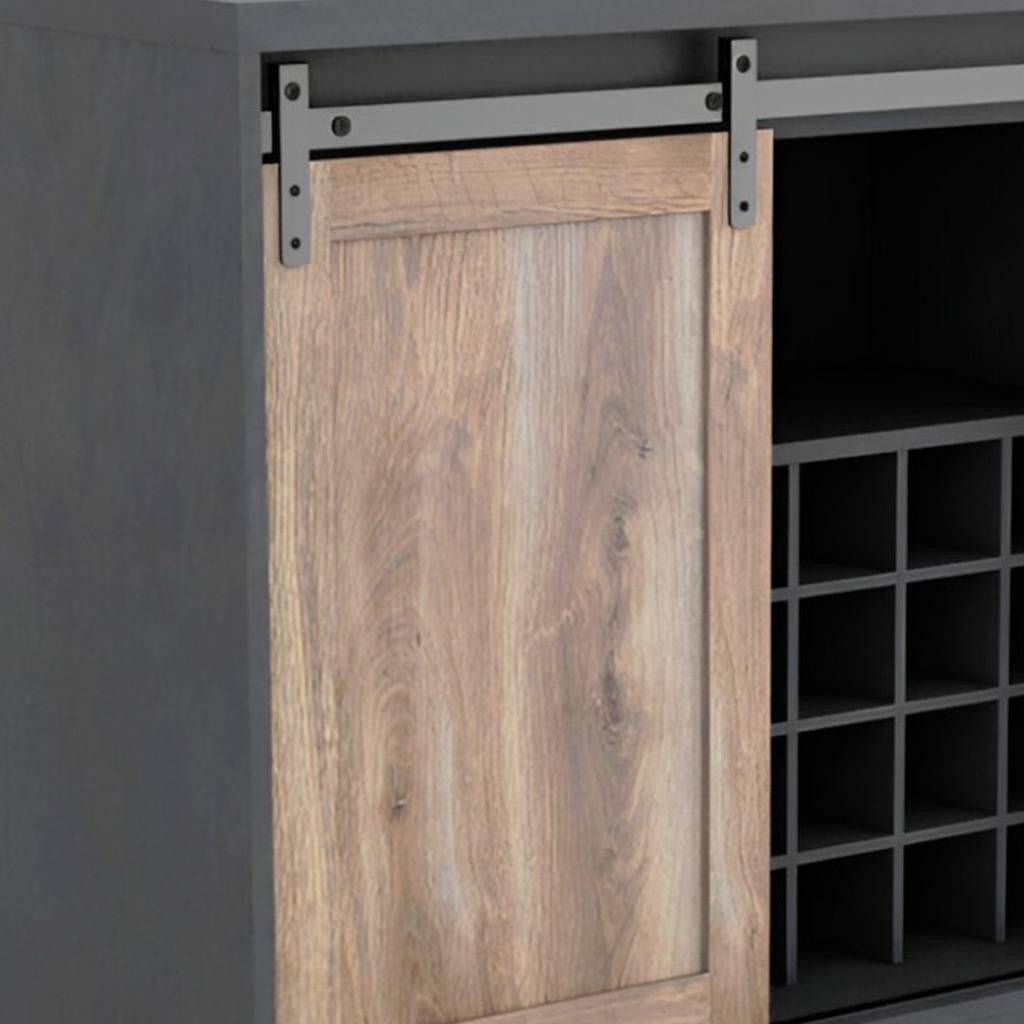 32" Charcoal And Natural Wood Barn Door Bar Cabinet-5