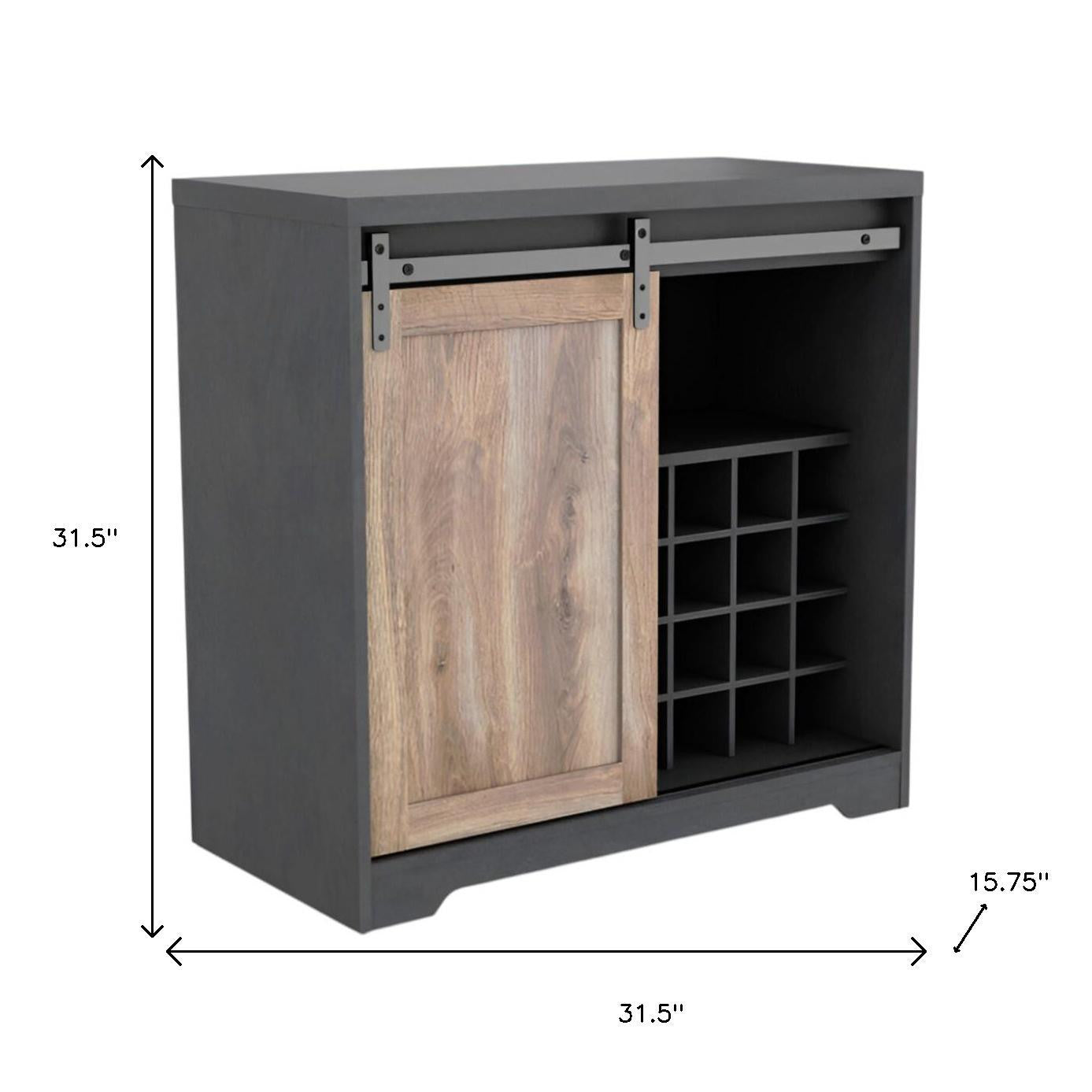 32" Charcoal And Natural Wood Barn Door Bar Cabinet-7