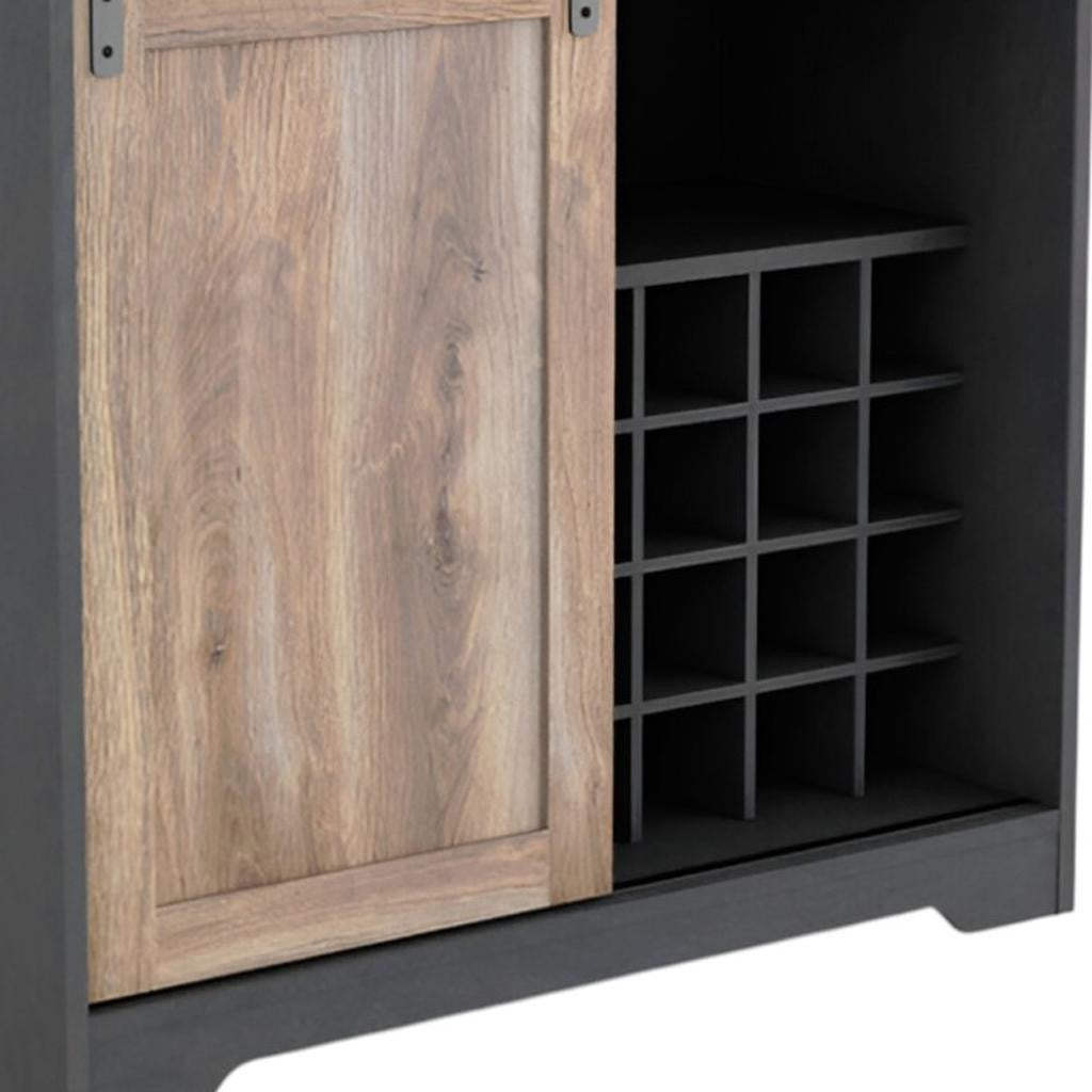 32" Charcoal And Natural Wood Barn Door Bar Cabinet-4