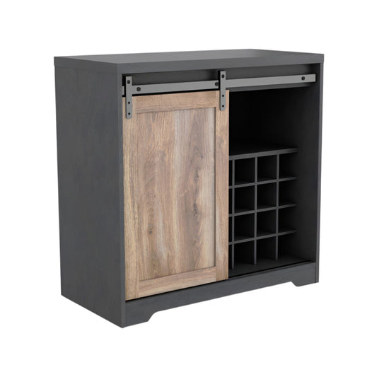 32" Charcoal And Natural Wood Barn Door Bar Cabinet-0