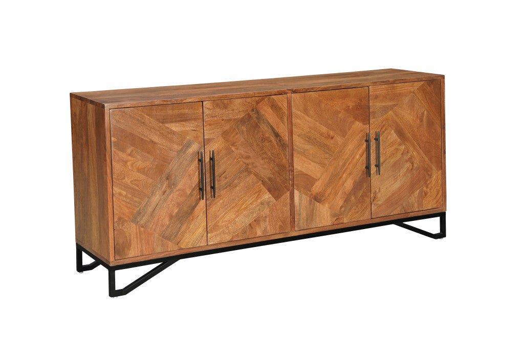 82" Brown Solid Wood Carved Geometric Sideboard with Four Doors-2