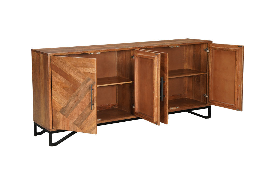82" Brown Solid Wood Carved Geometric Sideboard with Four Doors-3