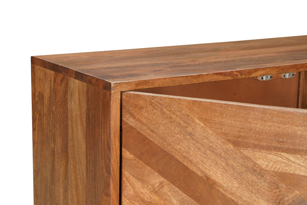 82" Brown Solid Wood Carved Geometric Sideboard with Four Doors-5