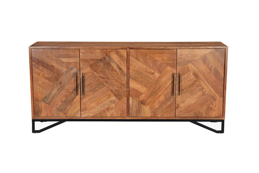 82" Brown Solid Wood Carved Geometric Sideboard with Four Doors-1